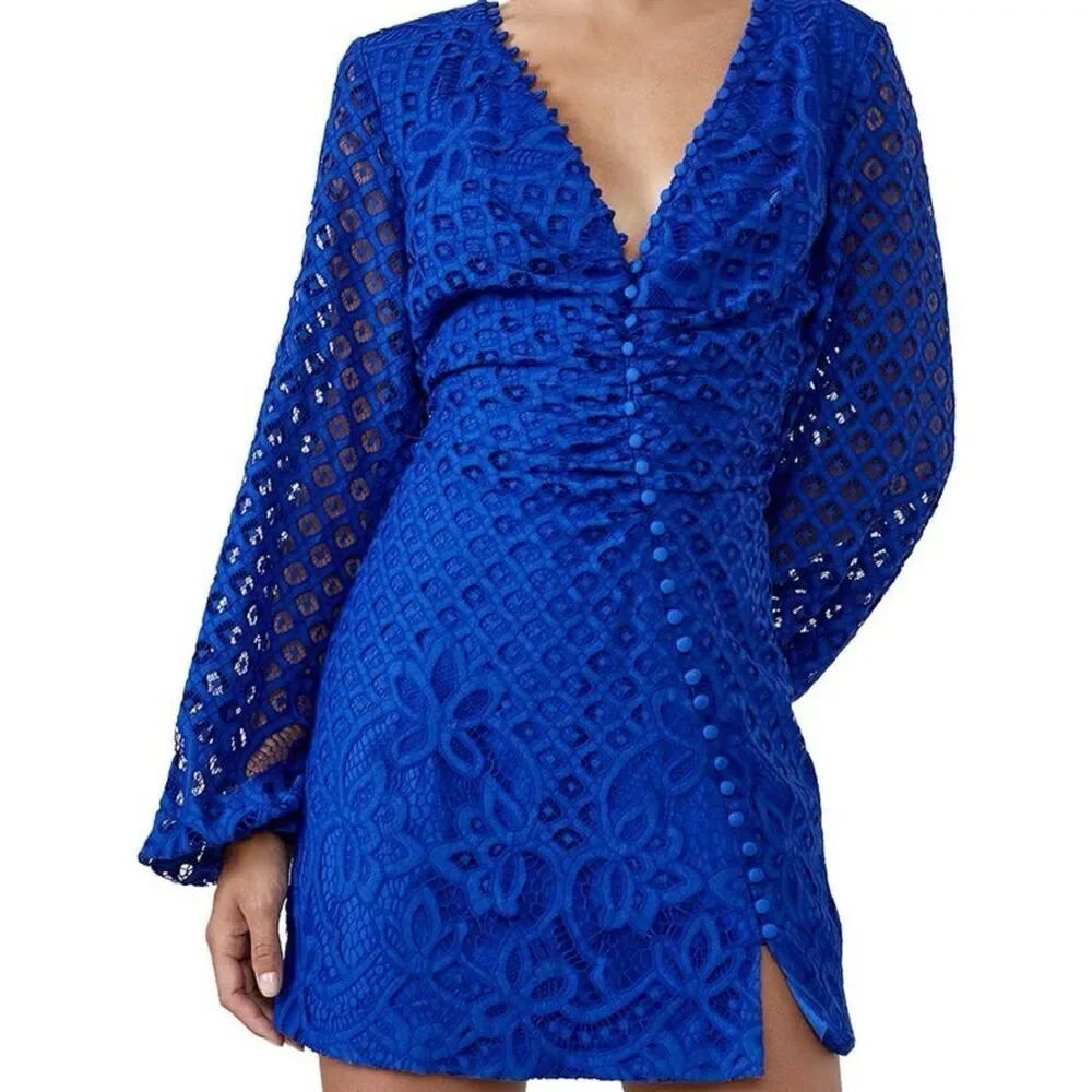 BARDOT Lilly Lace Long Sleeve Mini Electric Blue Dress Size S